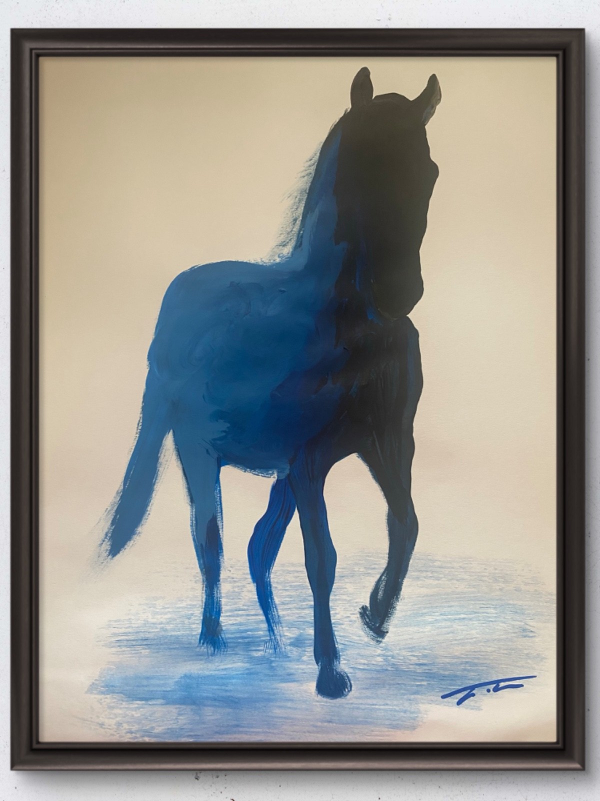 Black Blue Horse Original Art 14×11 Paper