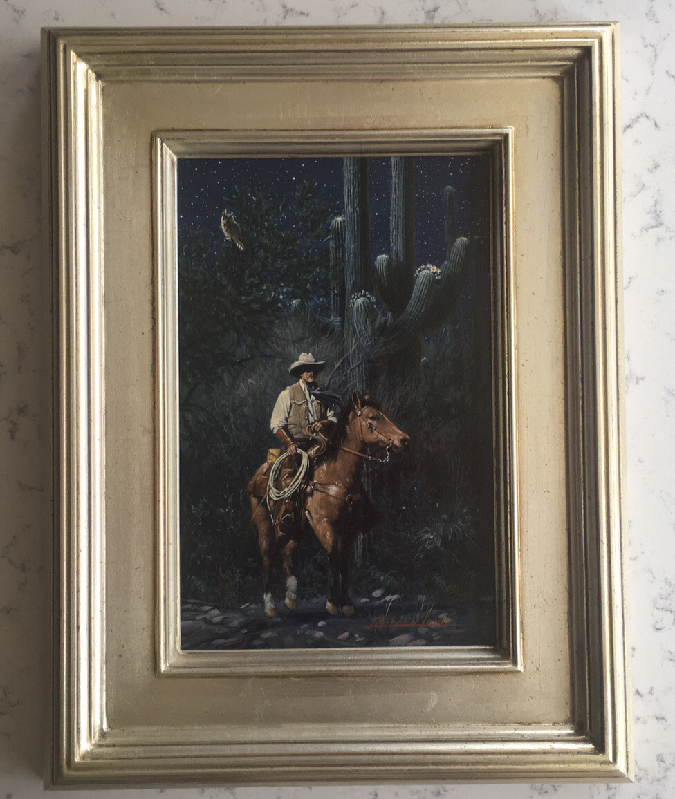 RICHARD IAMS NIGHT OWLS OIL PAINTING LISTED ARTIST WESTERN COWBOW EQUESTRIAN
