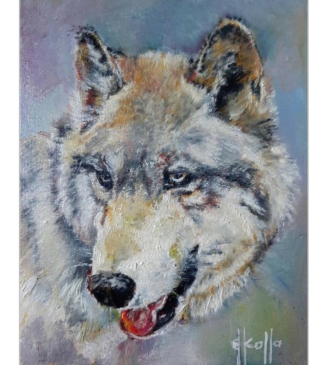 Wolf original oil painting german shepherd animals nature hunter dog portrait