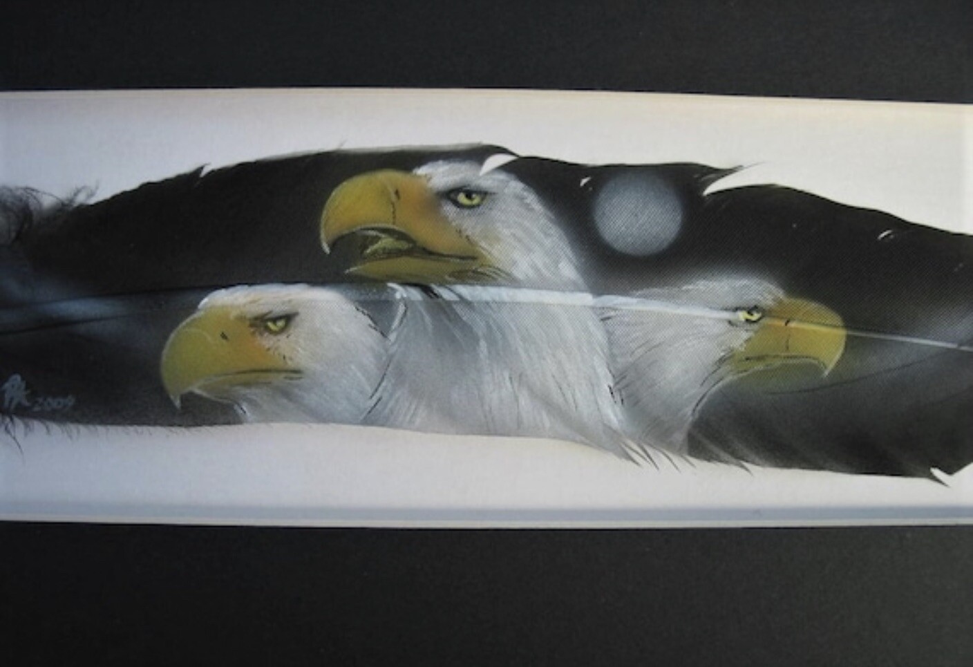 Moonlit Eagles – Russ Abbott – Original Hand Painted Feather