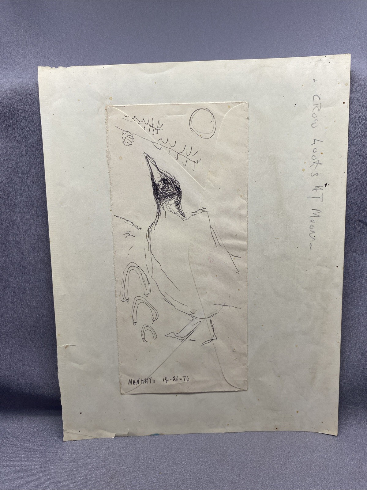 Vintage John Beauchamp Pen on Envelope Crow Looks at Moon 1976 Minnesota MN