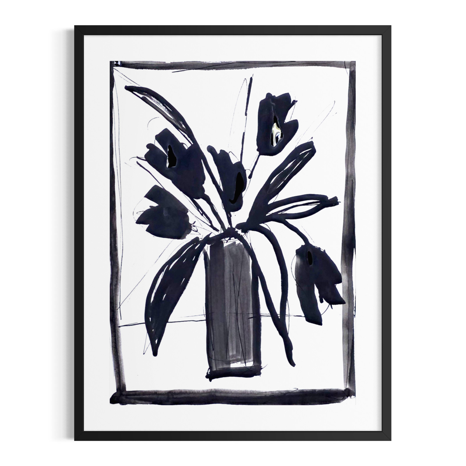 Original Abstract 9×12 Botainical Painting Minimalist Black White Home Decor Art