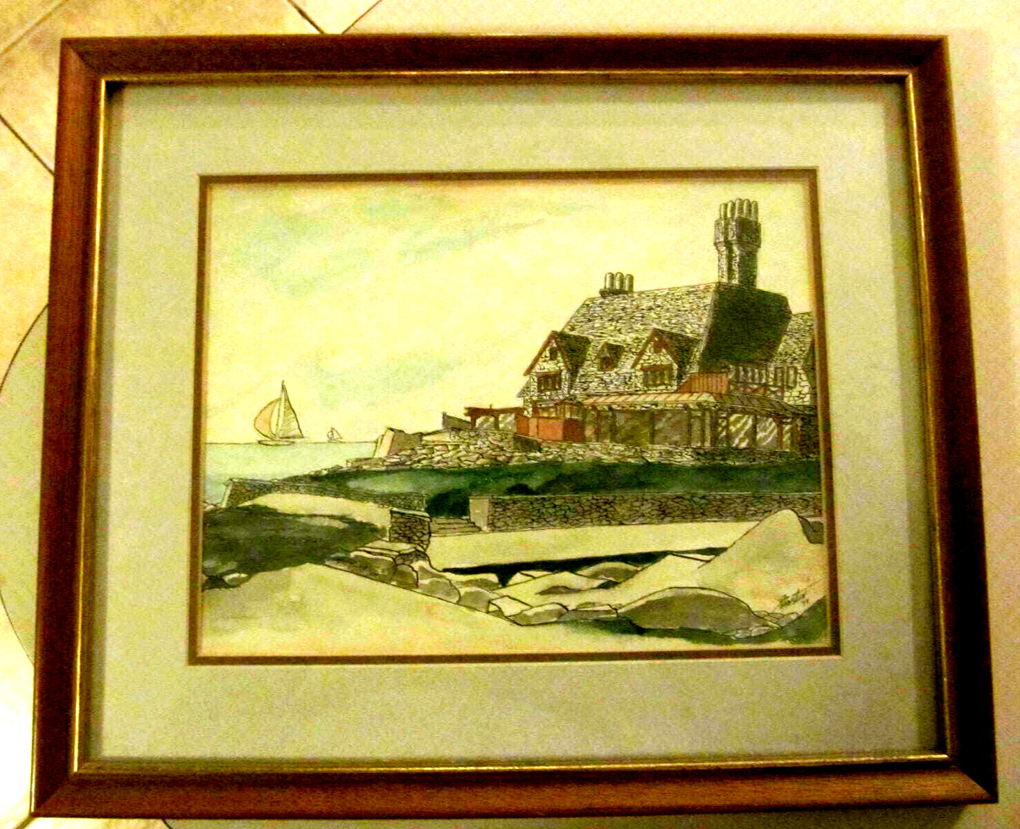 Beautiful Vintage Water Color Seascape Wood &/Glass Frame» Signed Stein » 1977