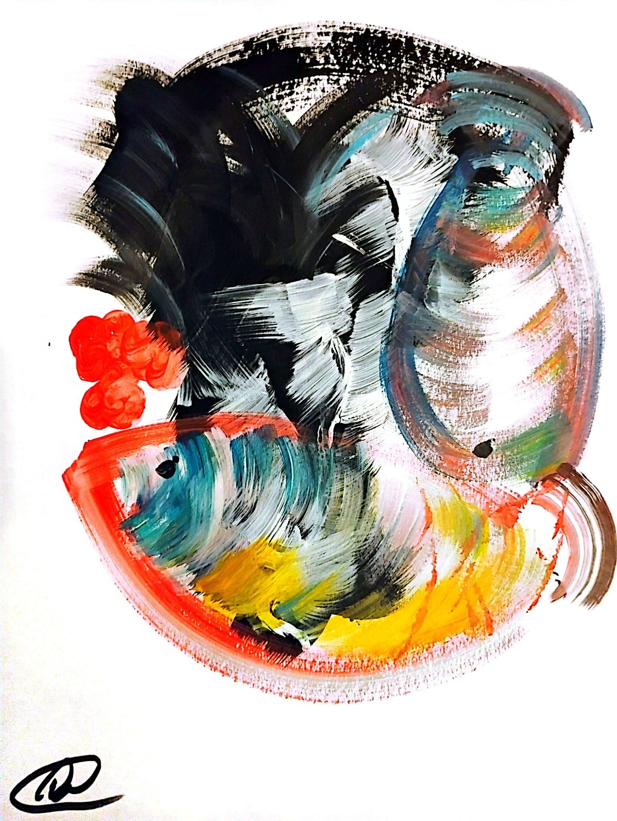 Original art 14X11 Fish Abstract Mixed Media Colorful ModernArt Acrylic Painting
