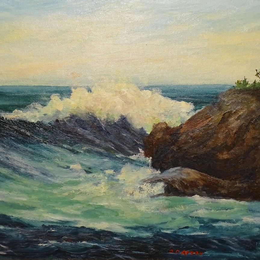 Vintage Original Seascape Coastal Oil Painting Ocean Wave Cresting Signed 19×15