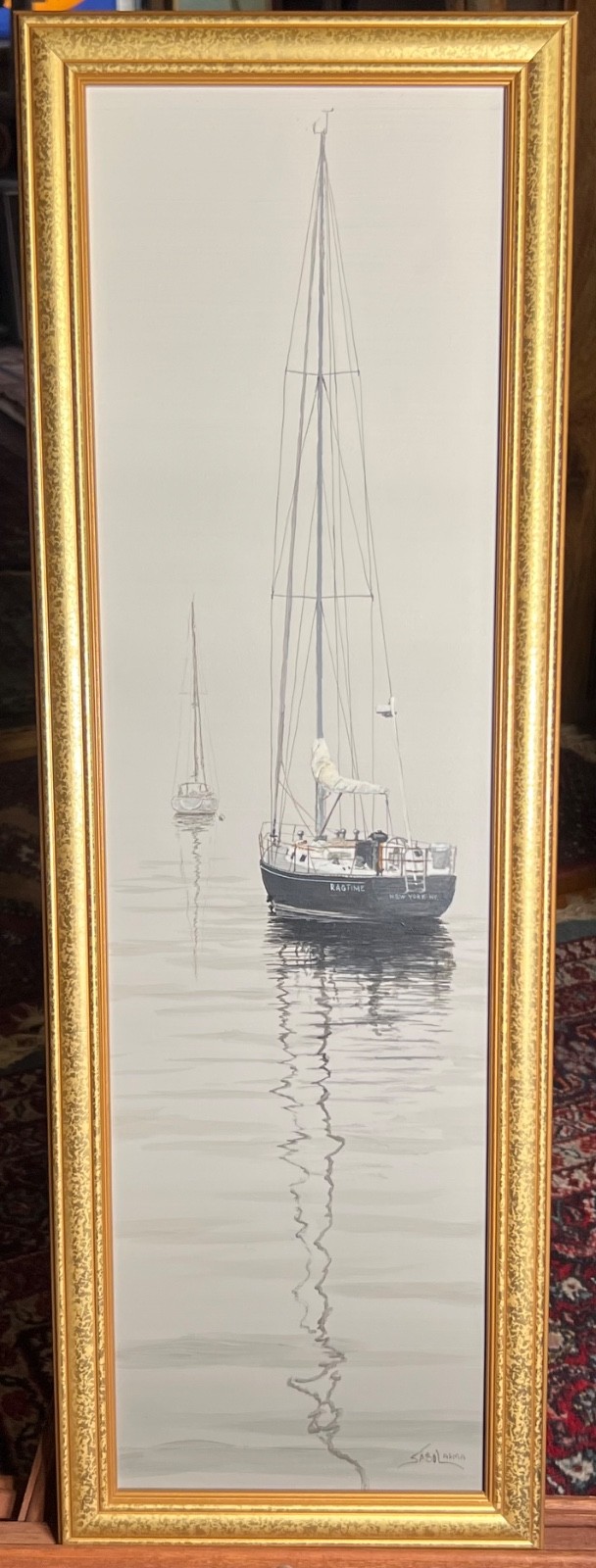 AMAZING Original Acrylic Painting Jeffrey Sabol Martime Ocean Sailboats New York