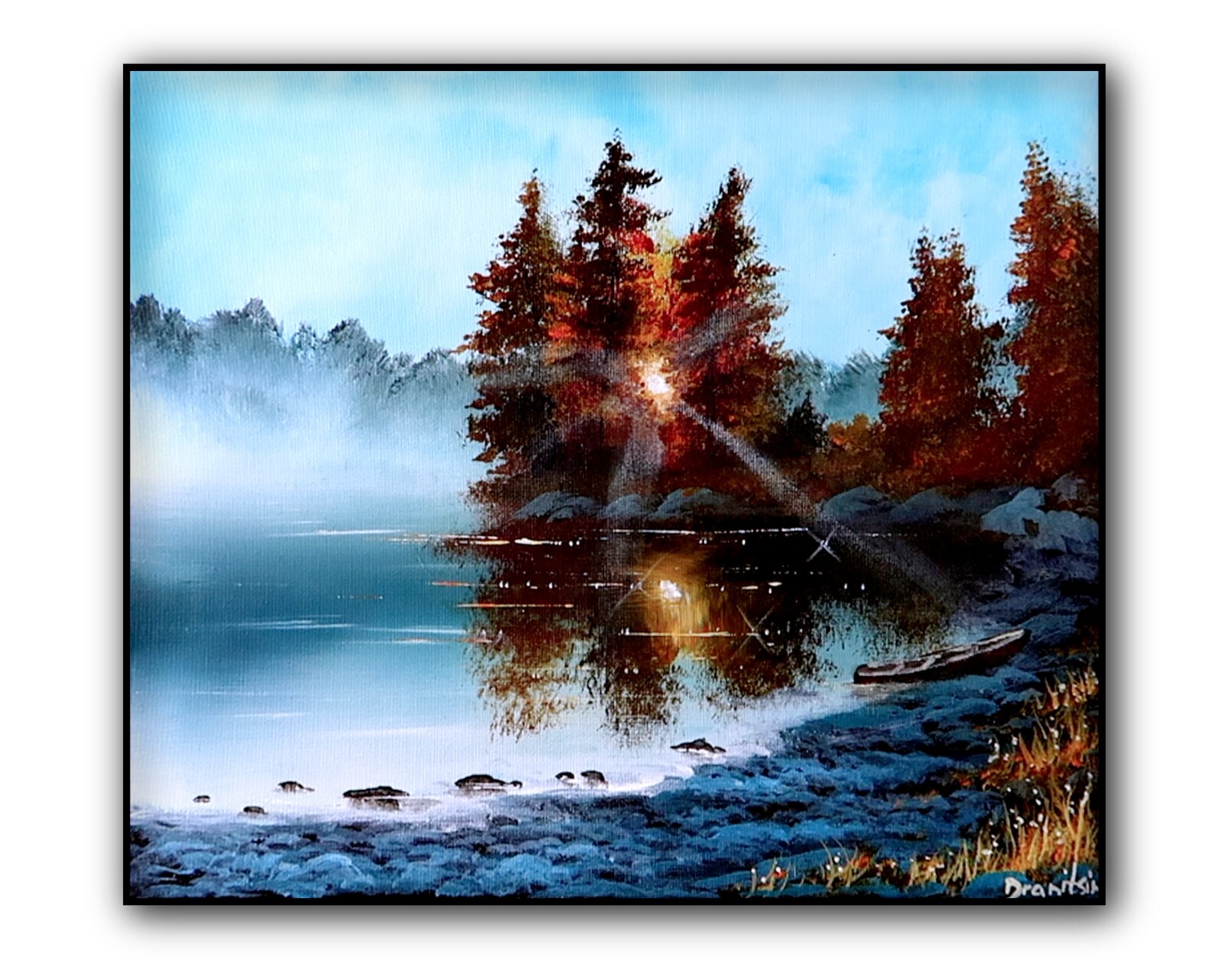 Original Acrylic Landscape Painting 12×14″ ROCKY SHORE AT SUNRISE Wall Art