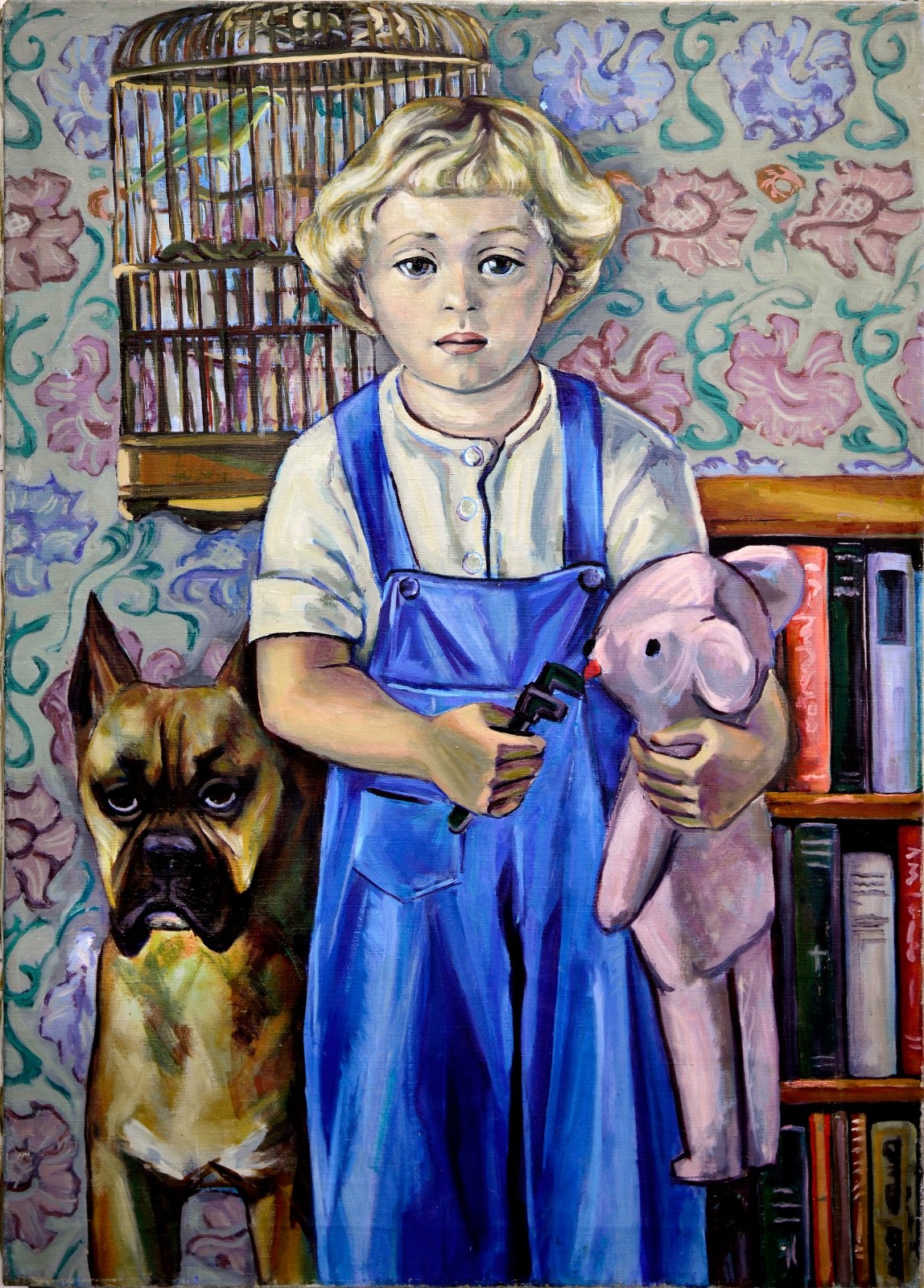 Mid Century Boy and His Dog Figurative by Virginia Sevier Rogers