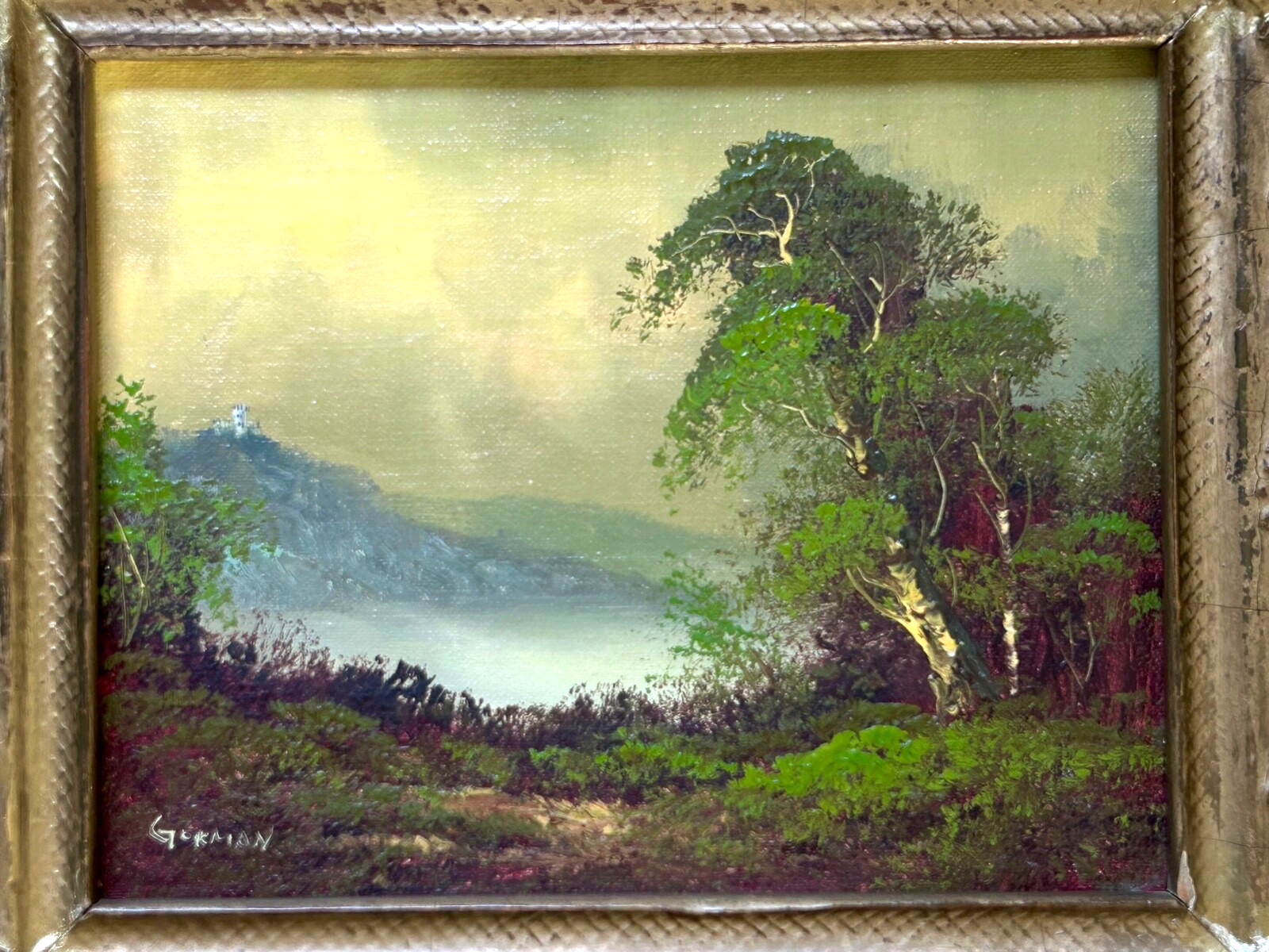 GORMAN ORIGINAL Oil Painting on Board • European Landscape with Castle • Framed