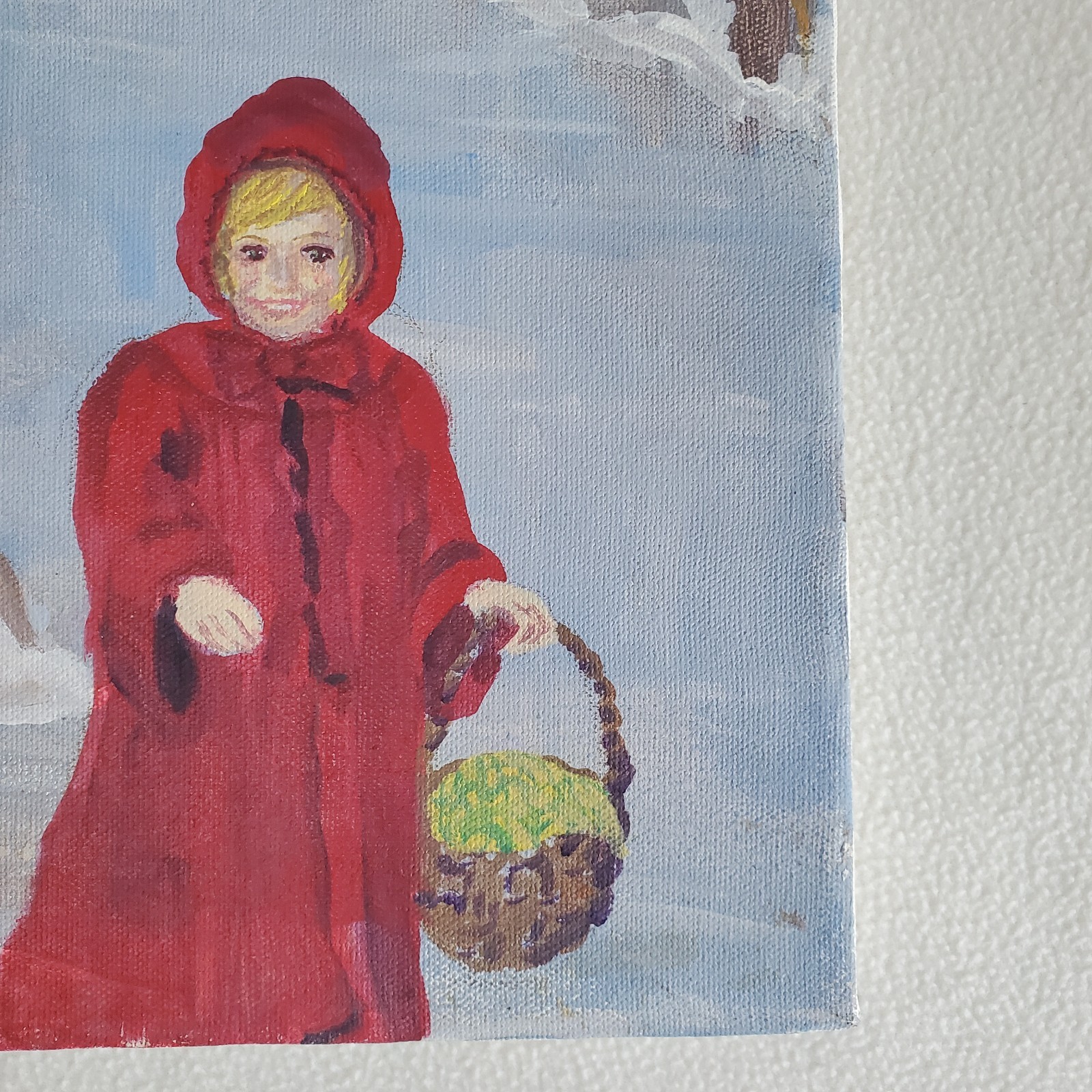 Little Red Riding Hood /Girl One of a Kind OOAK Art Painting on Canvas signed AK