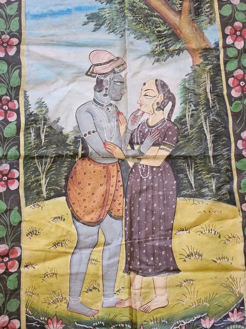 Vintage Basholi Pichwai Painting – Traditional Indian Hand-Painted Art Hindu Art