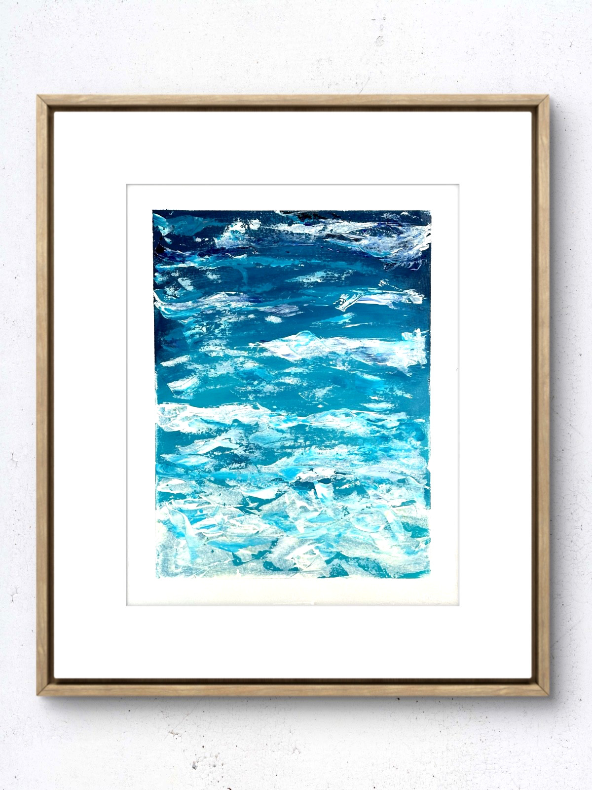 Original Ocean Seascape 11×14 Paper Abstract Blue Painting Signed Wall Art Decor