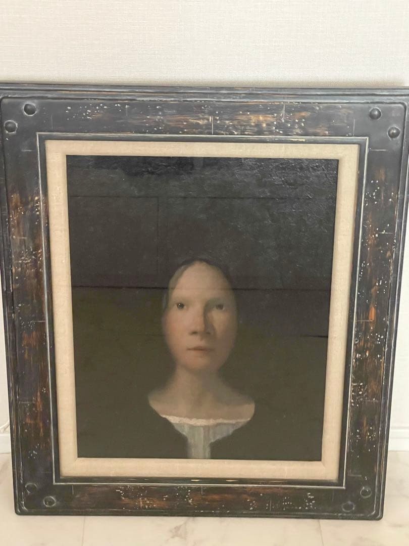 Tadashi Kashiwada（柏田忠） Oil Painting Portrait F6 Black Hair and Cardigan