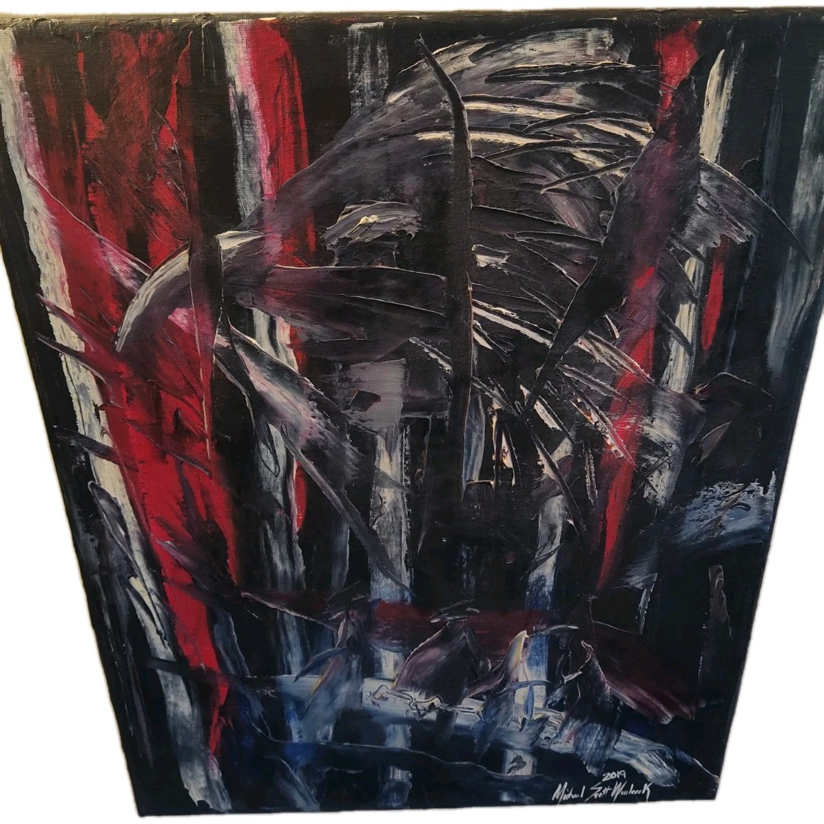 Black Red White Silver High End Abstract Modern Original Painting