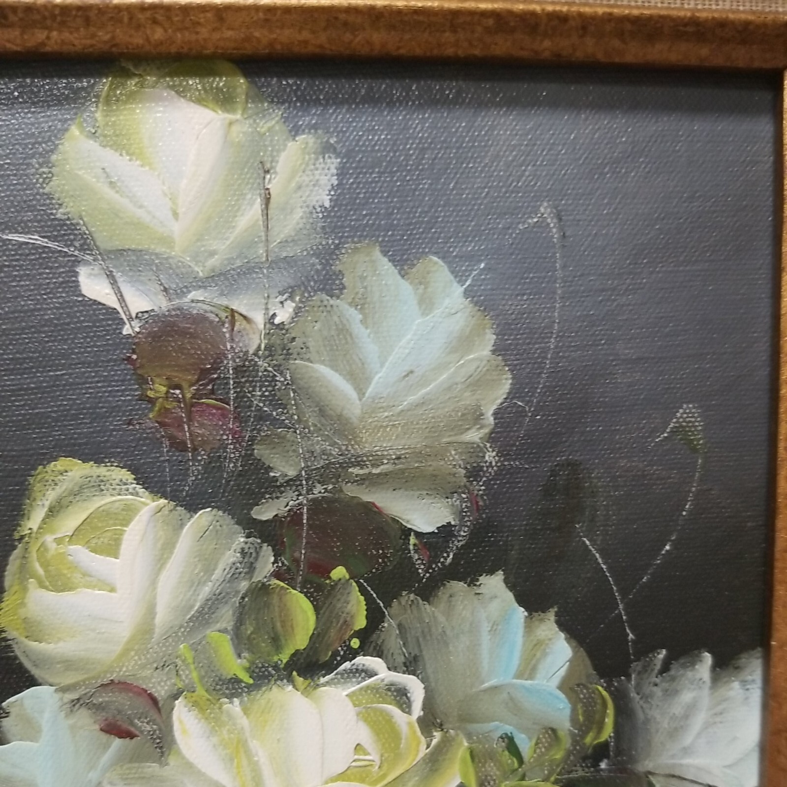 Still Life Oil Painting White Roses Bouquet Flowers In Vase Framed Canvas Signed