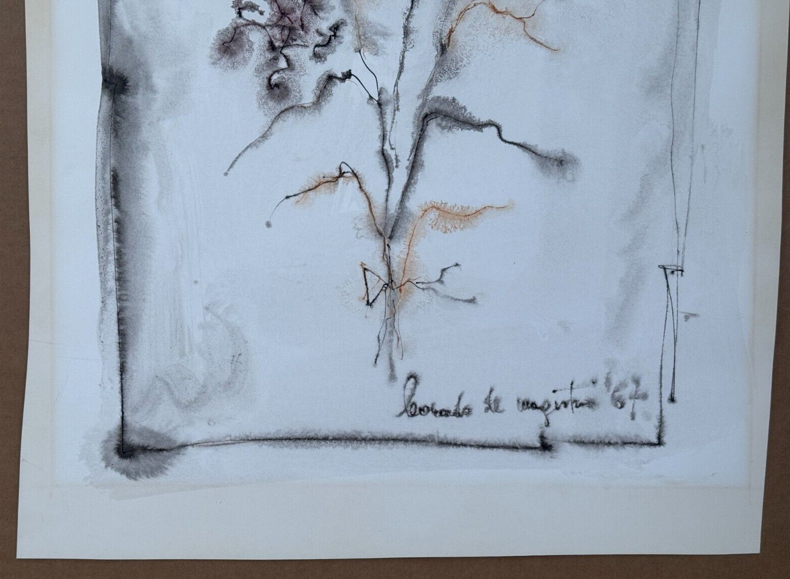 LEONARDO DE MAGISTRIS SIGNED ORIGINAL PAINTING FLORAL ABSTRACT WATERCOLOR 1967