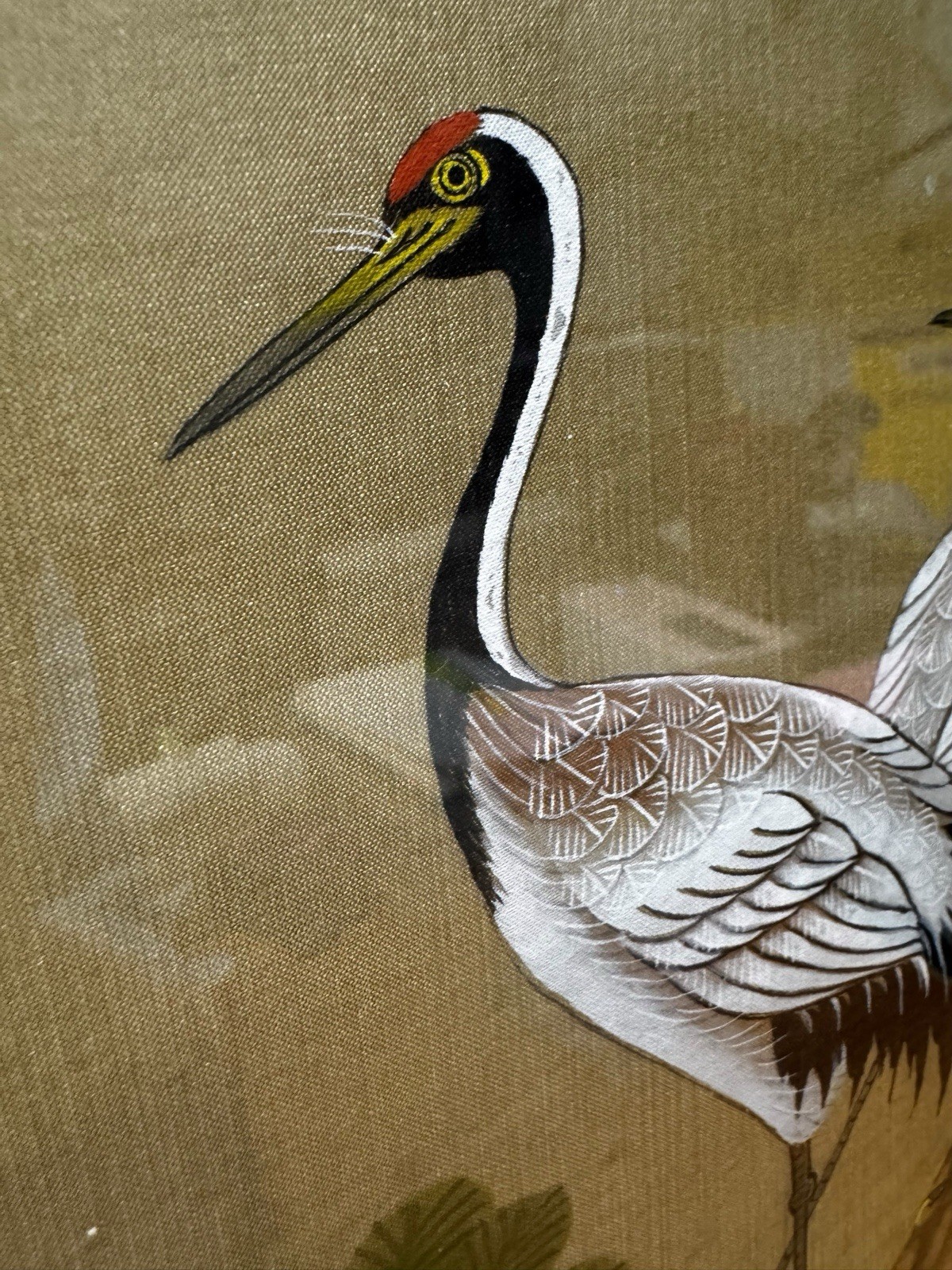 Vintage Wu Ping Painting, Oil On Silk, Taiwanese, 2 Cranes