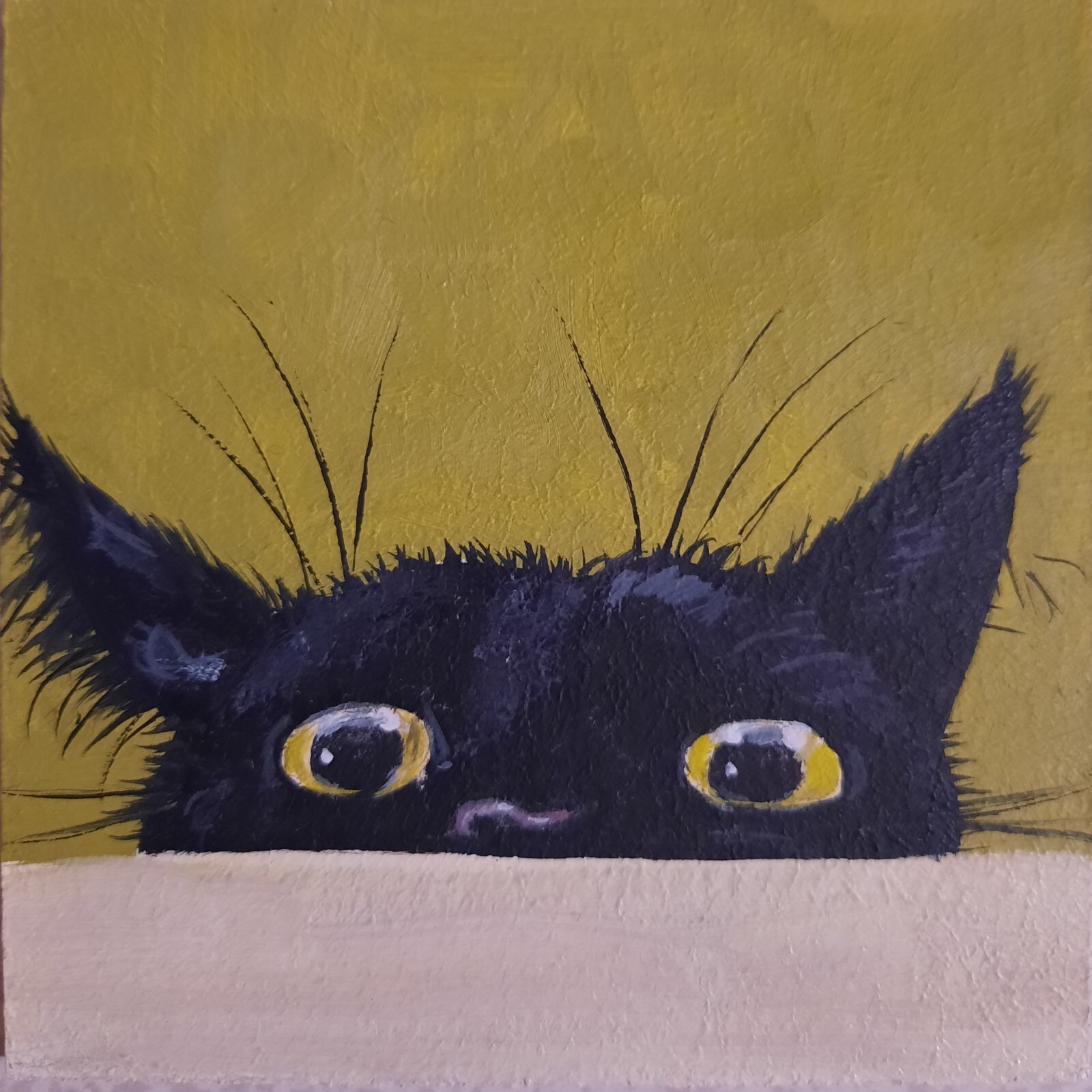 ORIGINAL Oil Painting Handmade Black Cat Miniature Contemporary Art
