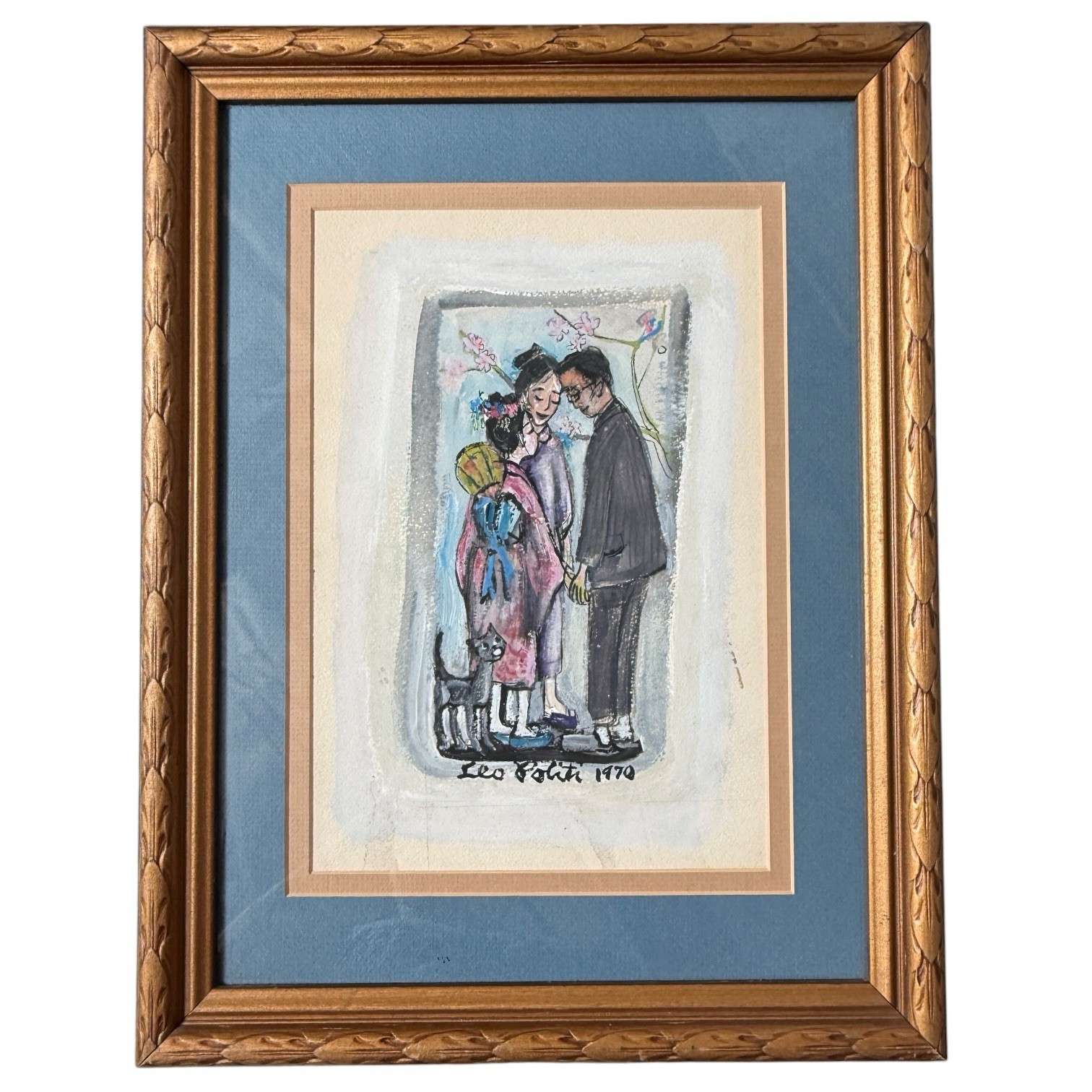 Vintage 1970 Leo Politi Meiko Illustration Study Watercolor Painting Art Framed