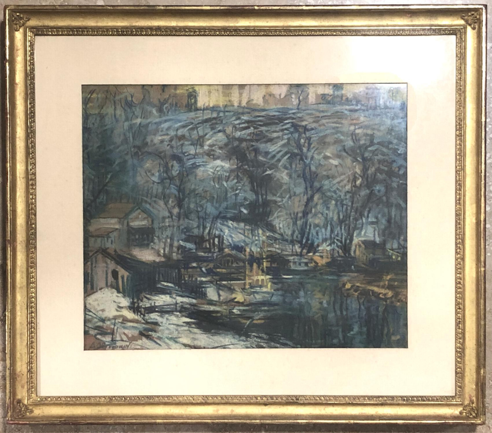 AMERICAN IMPRESSIONIST Pastel ~ MANHATTAN VIEW ~ c1920 Arthur Clifton GOODWIN