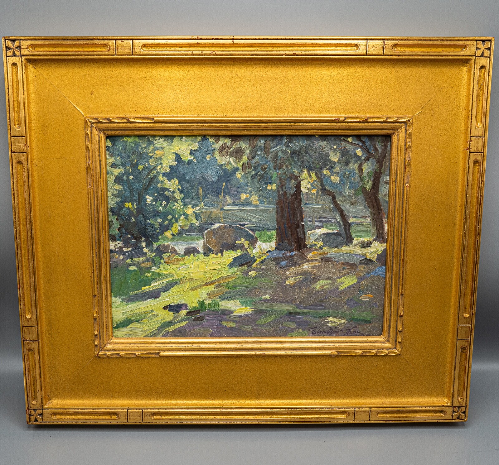 ShuQiao Zhou “Watershed Park” Plein Air Original Oil on Board 11.5″ x 8.5″