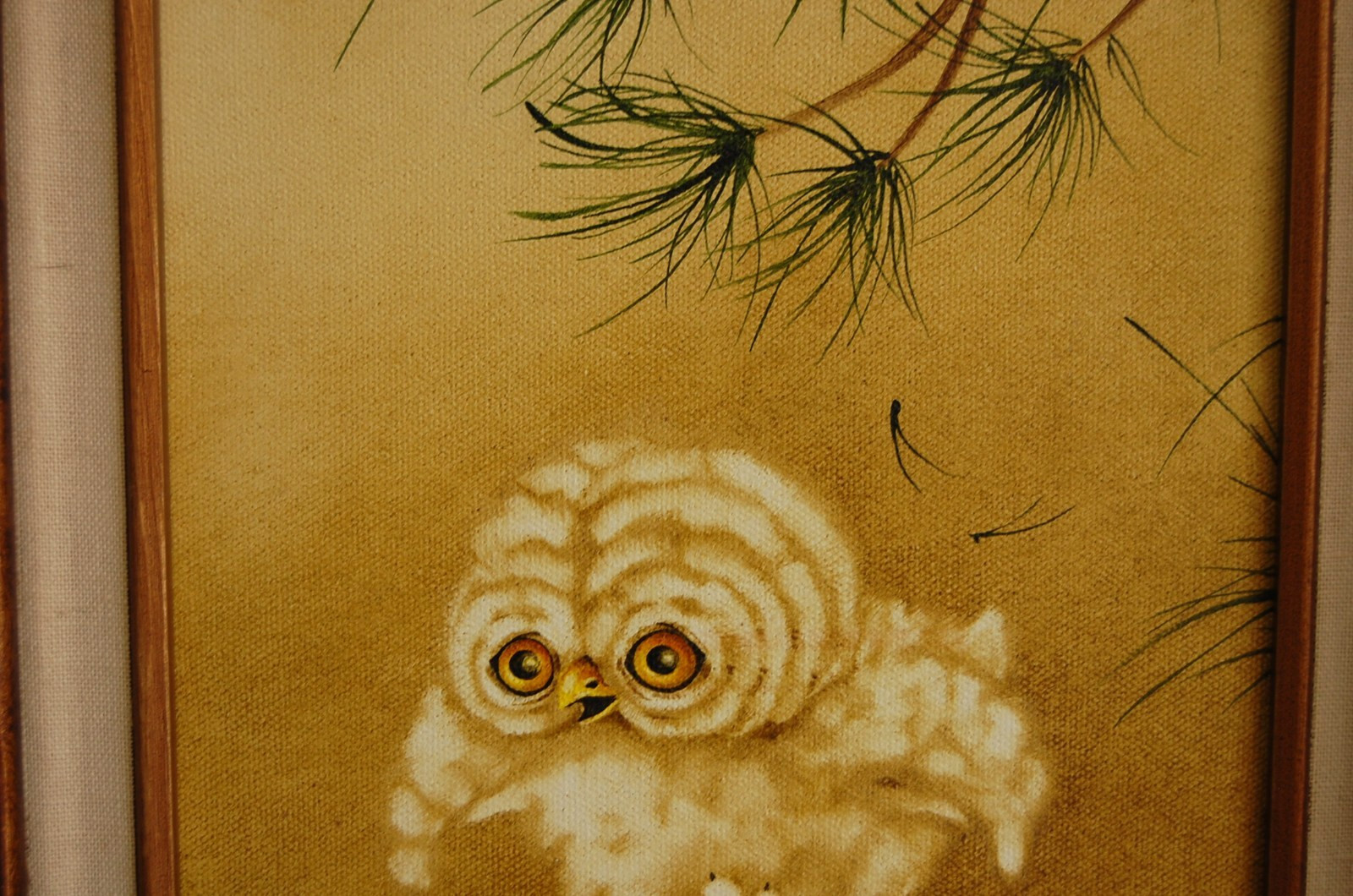 VTG 1984 FRAMED SIGNED PEGGY HARRIS ORIGINAL SMALL OWL OIL PAINTING «GERONIMO!»