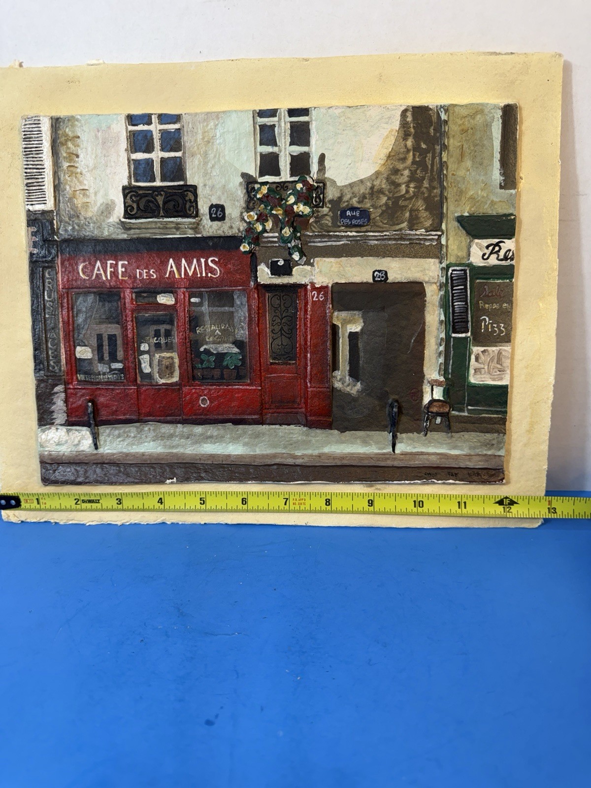 Cafe Des Amis Paris At Christmas Oil Vintage Painting By Chiu Tak Hak B. 1943