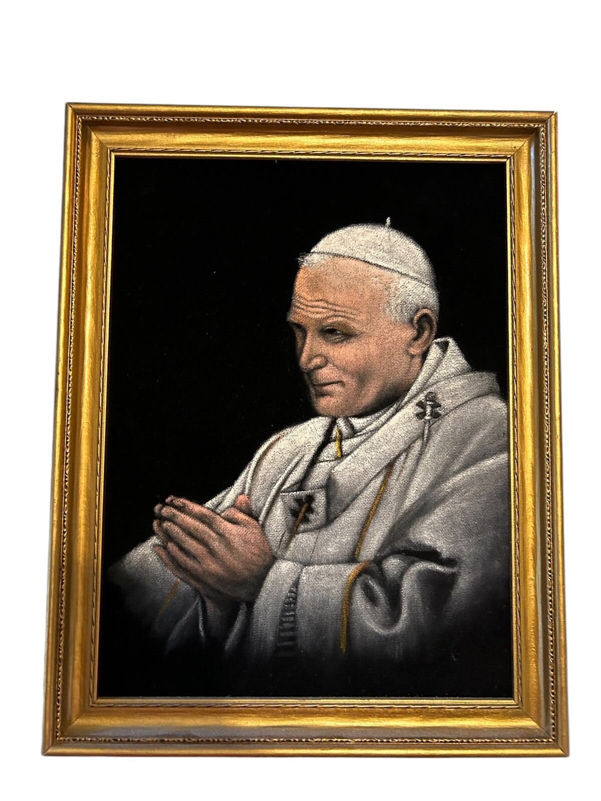 Painting of Pope John Paul II on Velvet 13.5 X 10.5 Inches