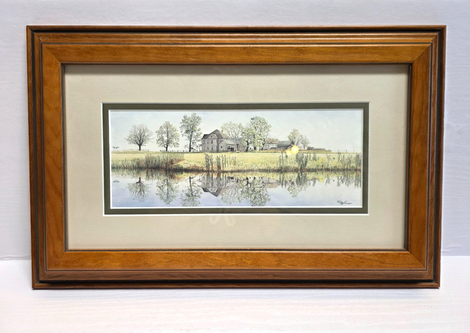 Beautiful Watercolor Print by Jon Crane «Heartland Reflections» Framed 11×17″