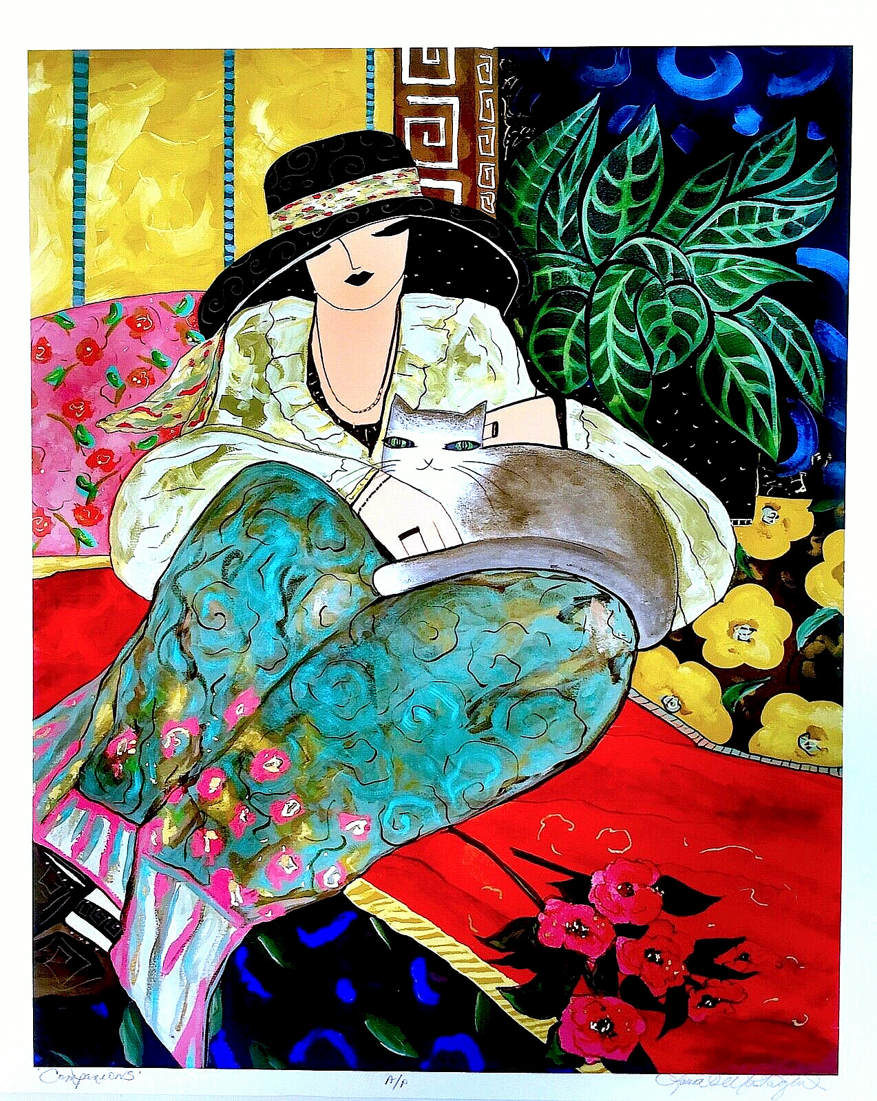 VTG»COMPANIONS» LAURA MOSTAGHEL SIGNED GICLEE ON PAPER ARTIST PROOF A/P 21″X17″