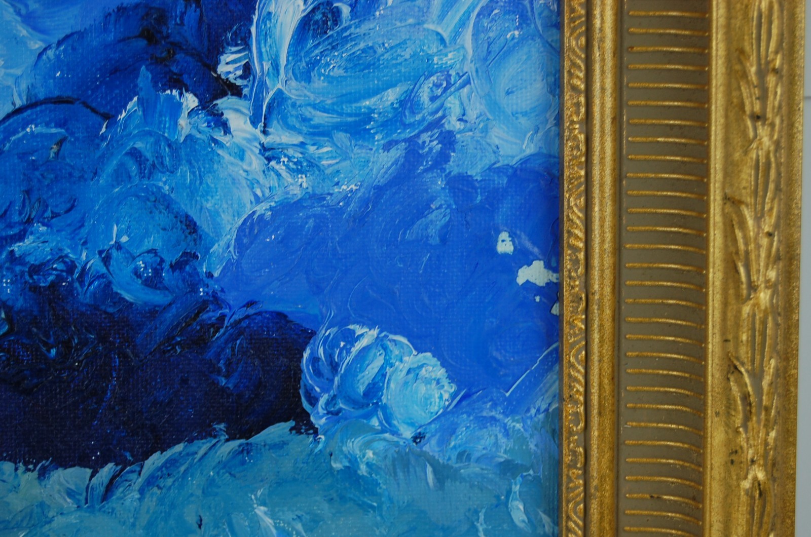 Framed Oil on Board Impressionist Abstract Blue Waves Seascape Painting 14X11