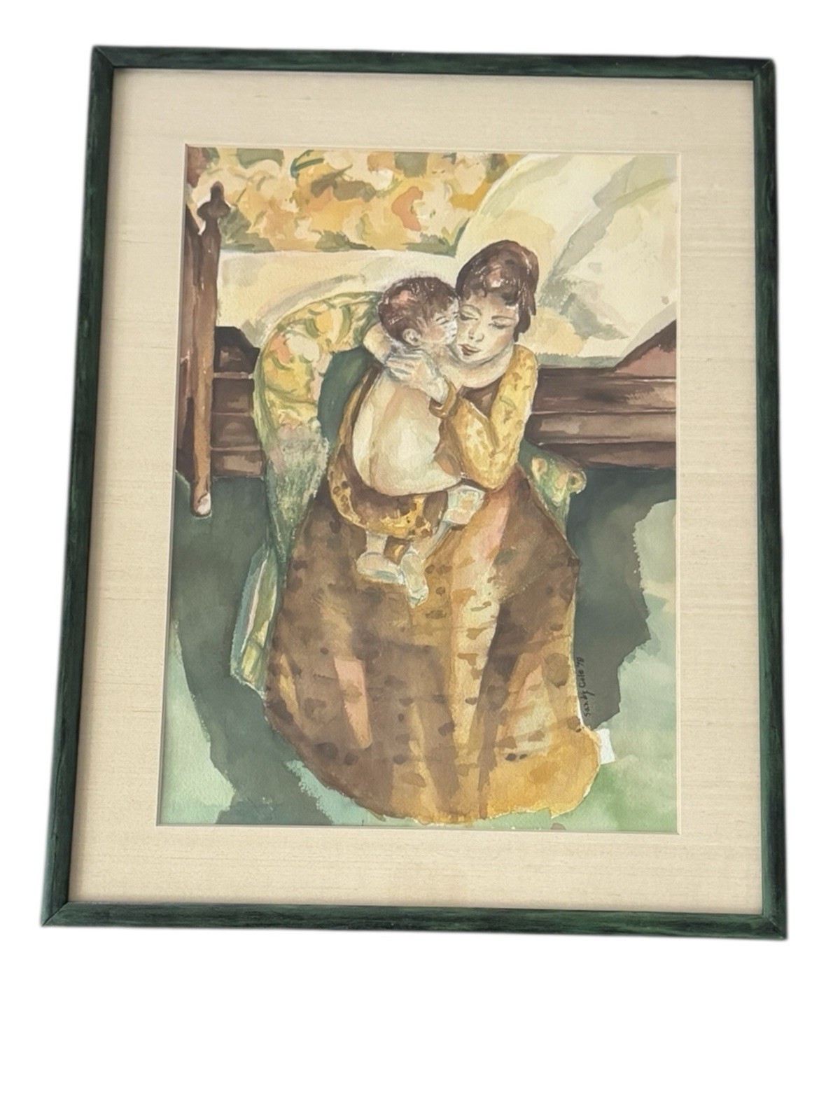 Sandy Cole 1978 Mother with Child Baby Portrait Watercolor