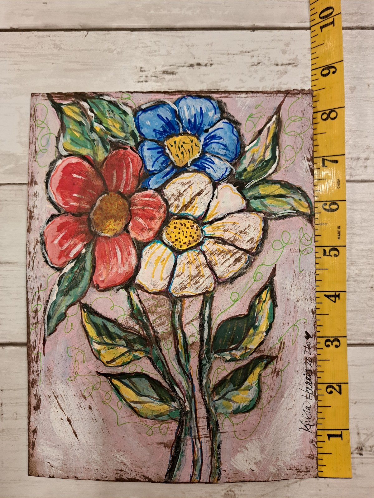 Floral Connection Original Painting on Cardboard