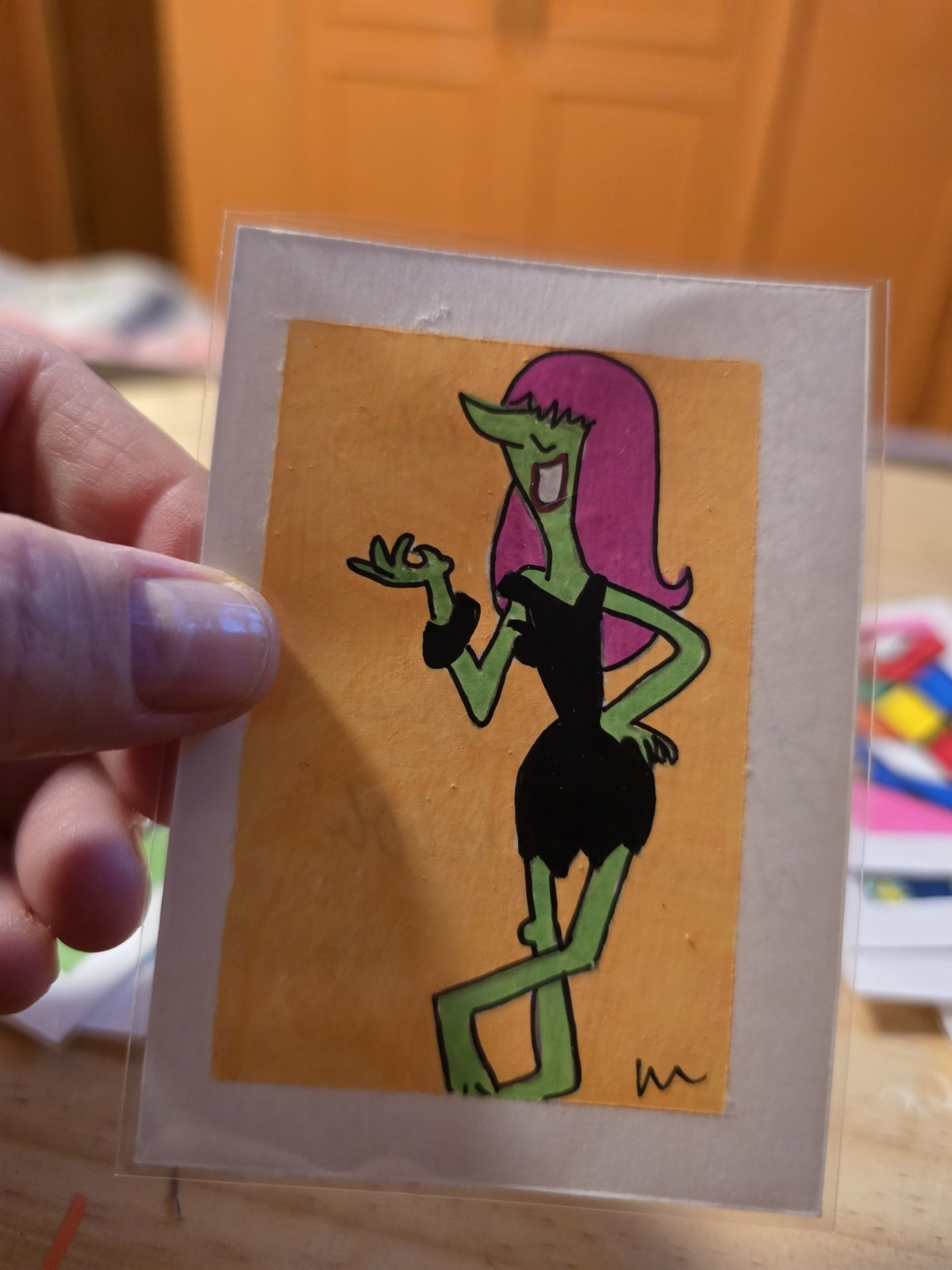 ACEO Original Painting Acrylic 2.5×3.5gruesomes Creepella Flintstones Cartoon