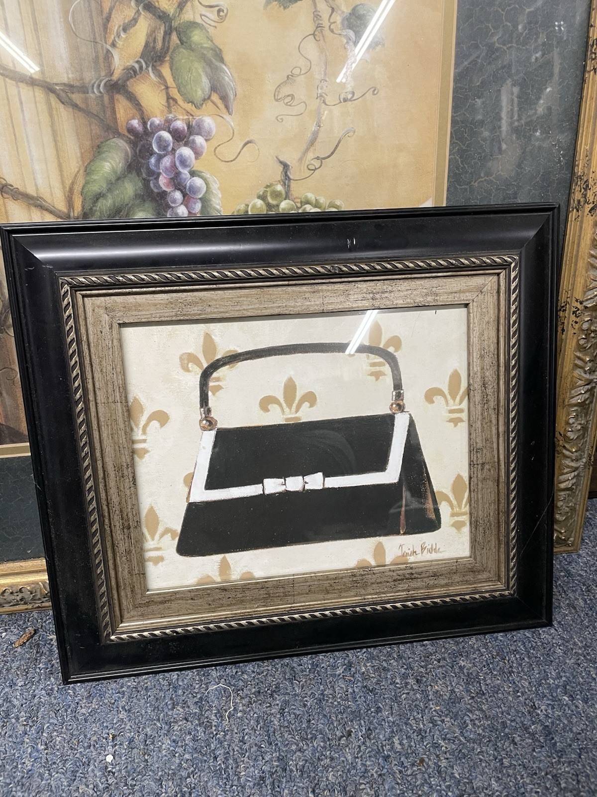 Trish Biddle Illustration Painting – Fashion, Handbag Art, Framed