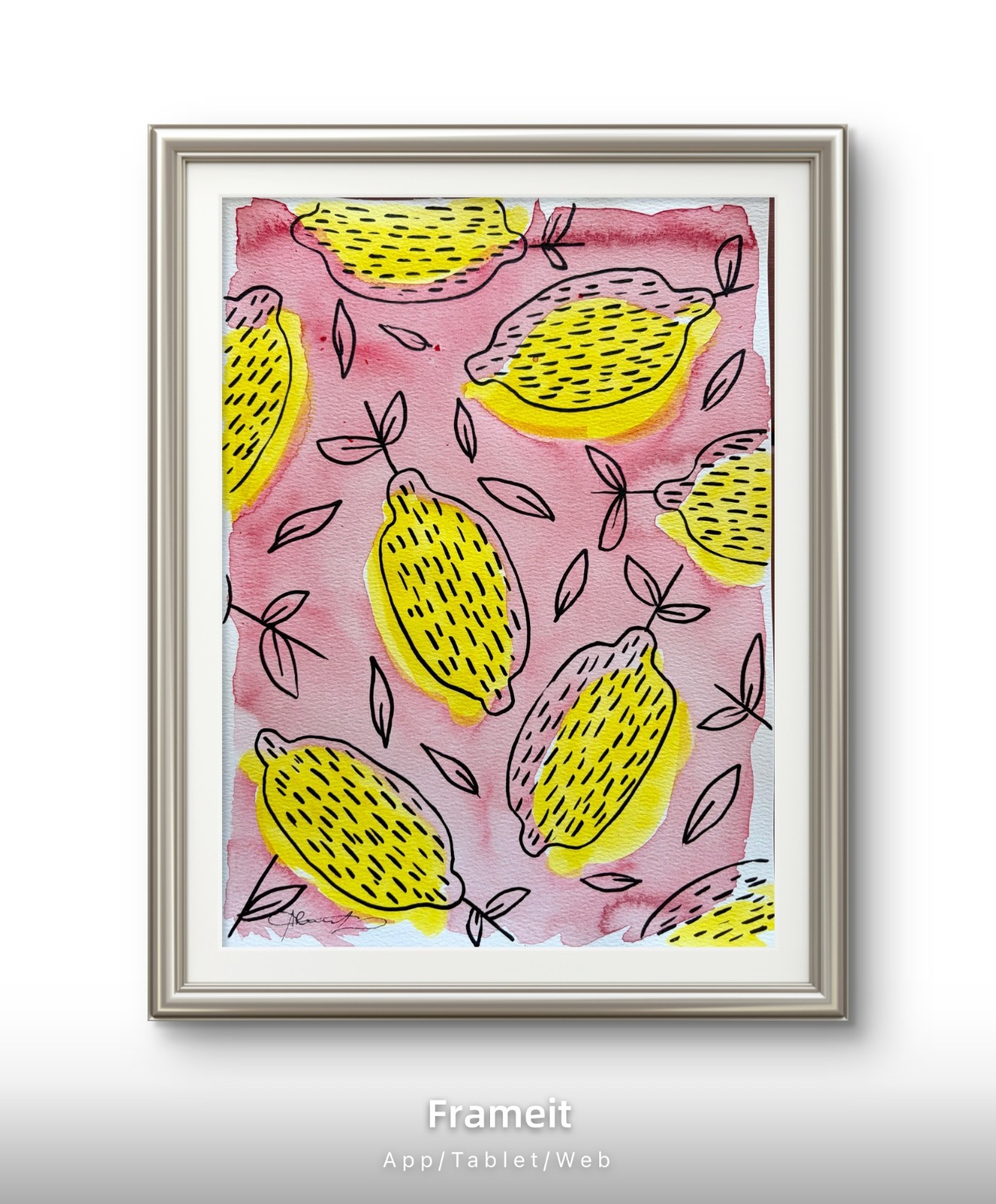 Red Lemon Doodles Painting By Alannah Dyer- Acrylic 9×12 in Trendy Food Citrus