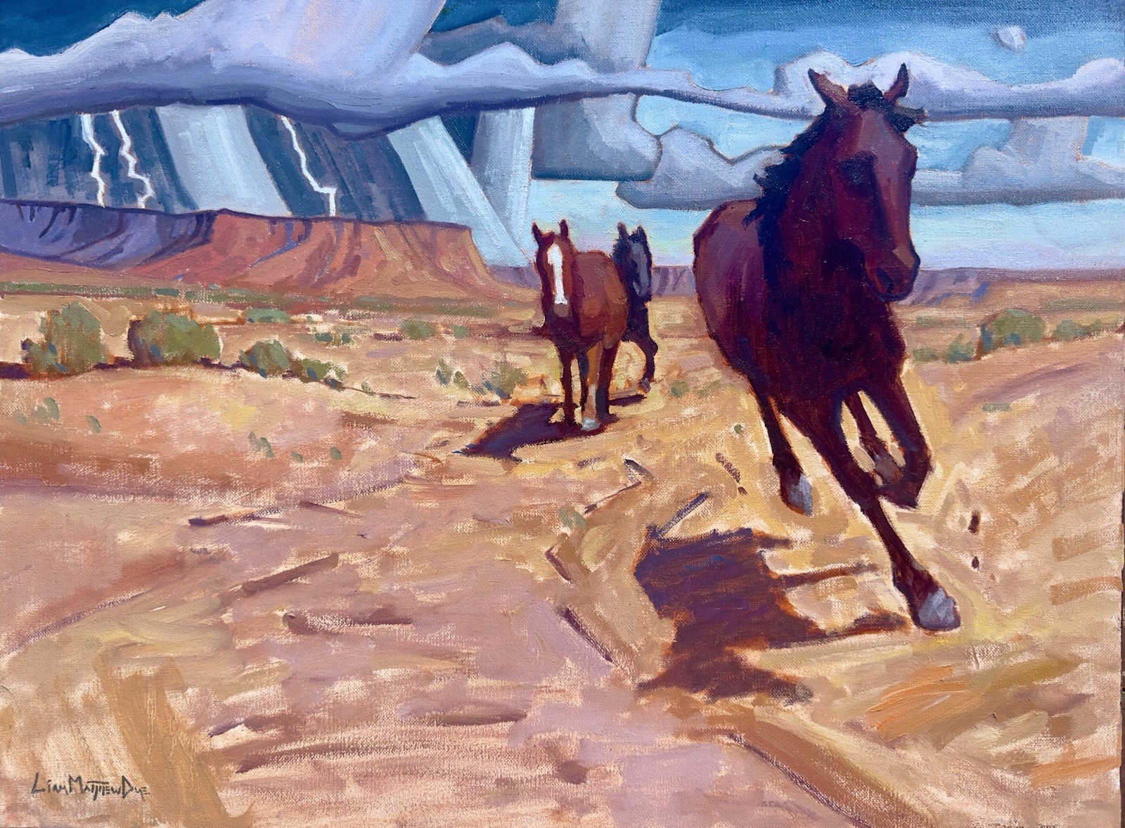 Original Painting Western Art Horses Arizona Desert 18×24 Signed Clouds