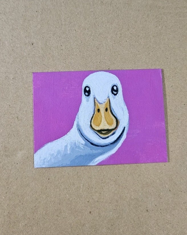 ACEO White Goose Mini Painting Original Duck Artwork Signed Acrylic Bird Art