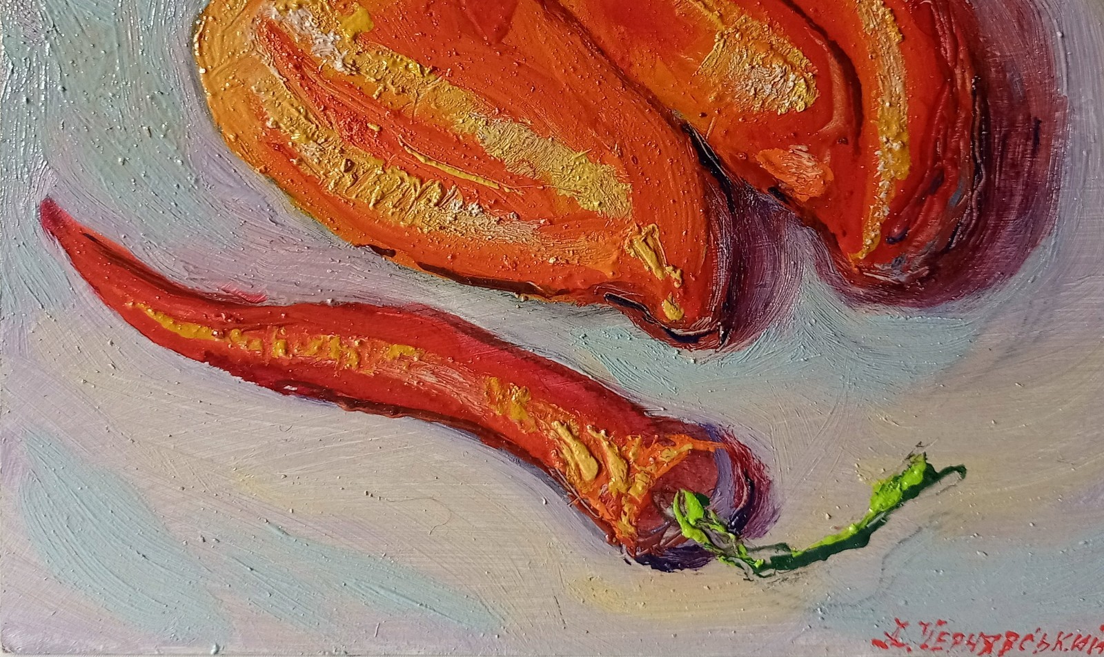 Peppers Impasto Painting Original Art Impression Oil Painting 7.8 x 9.8 in