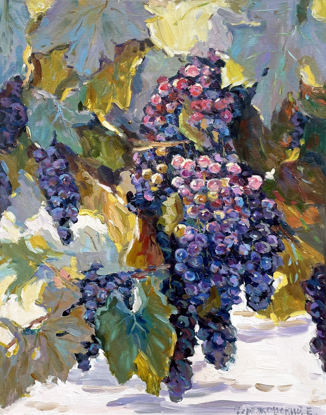 Grapes painting IMPRESSIONISM Original Oil on canvas by E. Chernyakovsky
