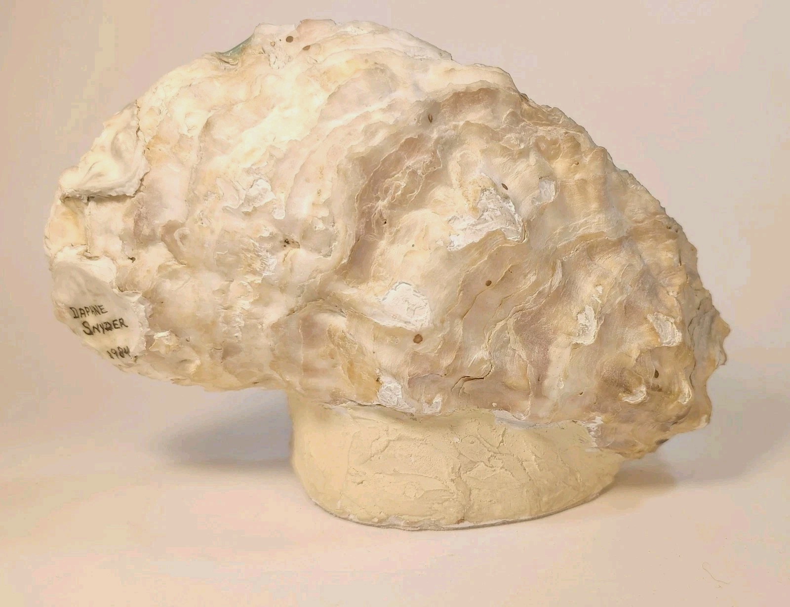 Vtg Miniature Painting of a Mill Mountains inside Fossilized Oyster Shell Signed