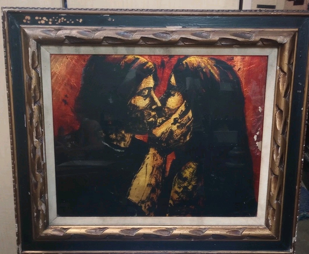 Count Angelo Agazzi Reverse Glass Painting Kissing Lovers Signed& Certified