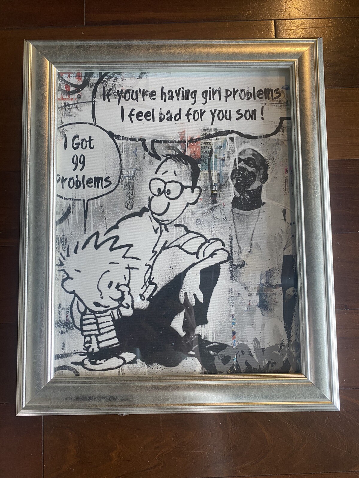 pop art painting original canvas Framed 14×16 Crisp Jay Z 99 Problems Hip Hop