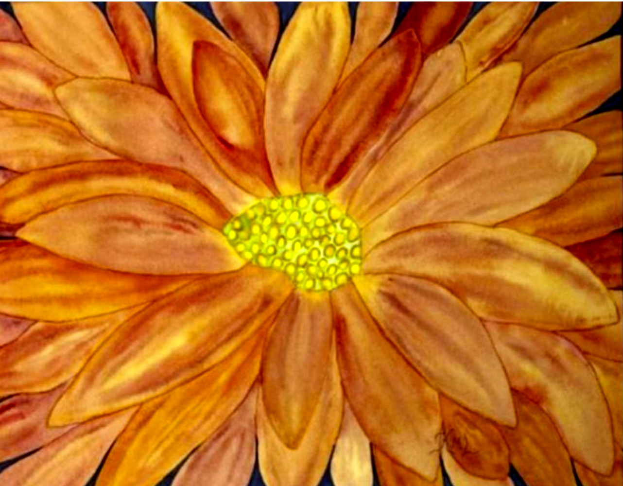 PAINTING WATERCOLOR 11X14 AND WHITE MAT 16X20 FLOWER GERBERA DAISY ORANGE CORAL