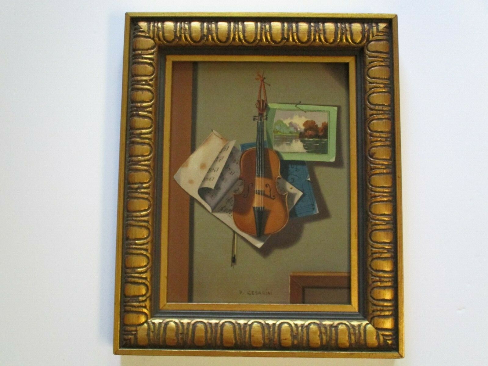 VINTAGE OIL PAINTING LISTED ITALY ITALIAN SURREALIST SURREALISM STILL LIFE MUSIC