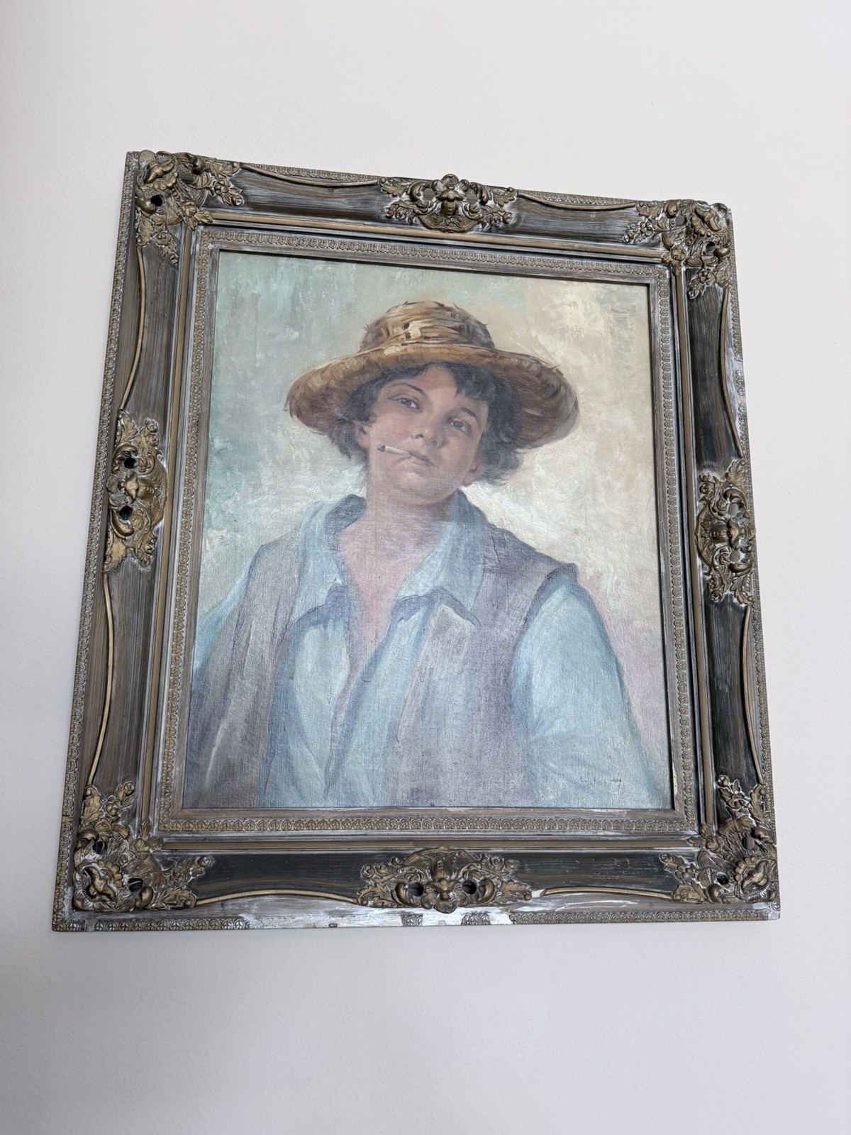 Eugene Laforet (1884-1955) Signed Original Oil on Canvas Wood Frame Boy Smoking