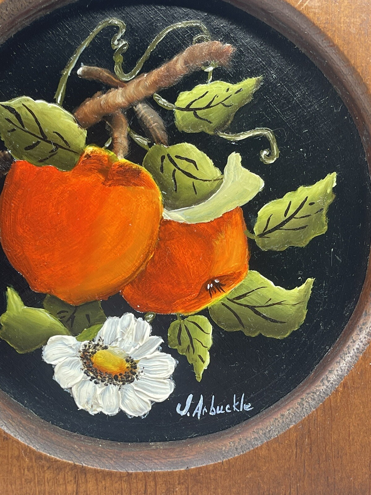 VTG Still Life Hand painted Pears Apples Daisy Hand Carved Frames Miniatures
