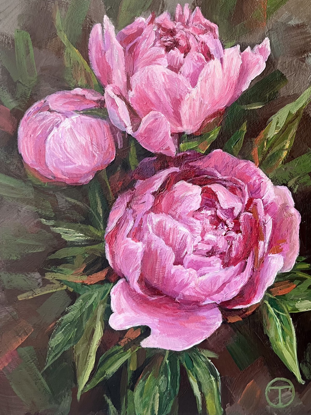 Peonies Original Acrylic Painting Still Life Flowers 8×6 inches Ⓣ