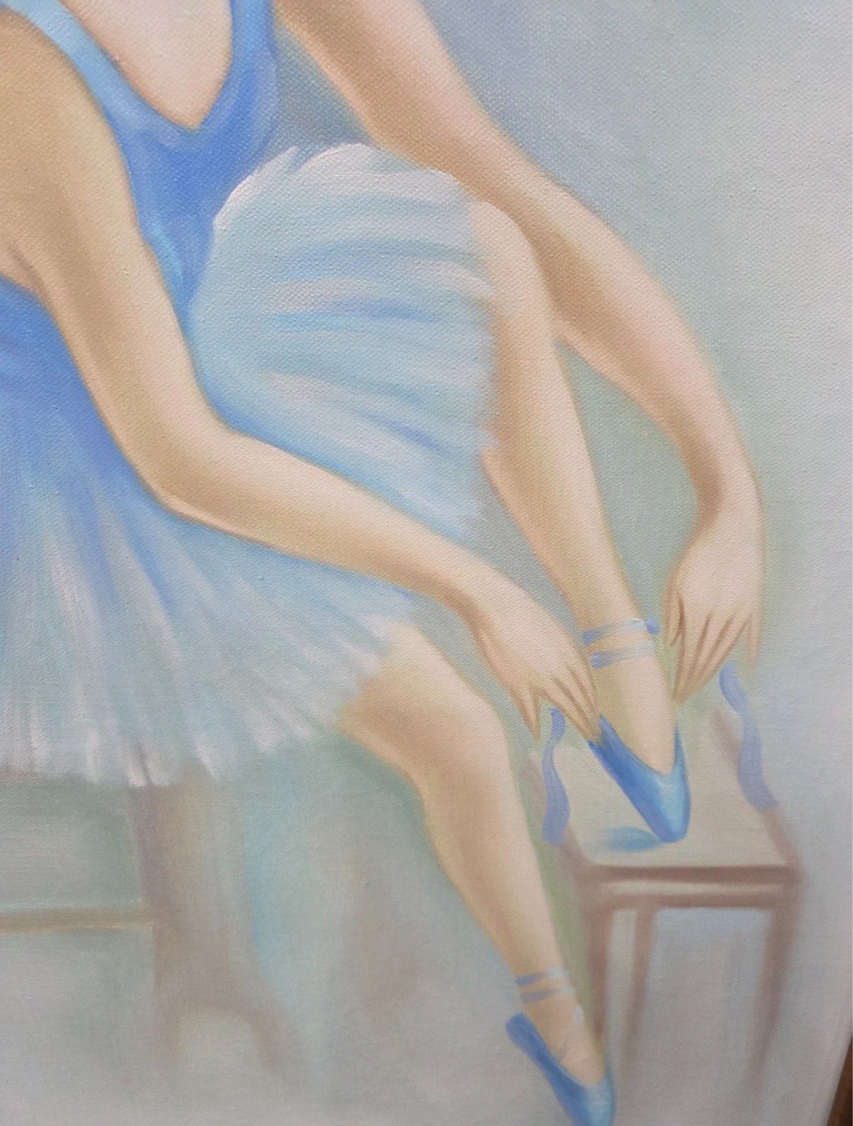 Ballet Dancer Original Framed 1980s Ballerina Oil Painting by Artist Don Larson