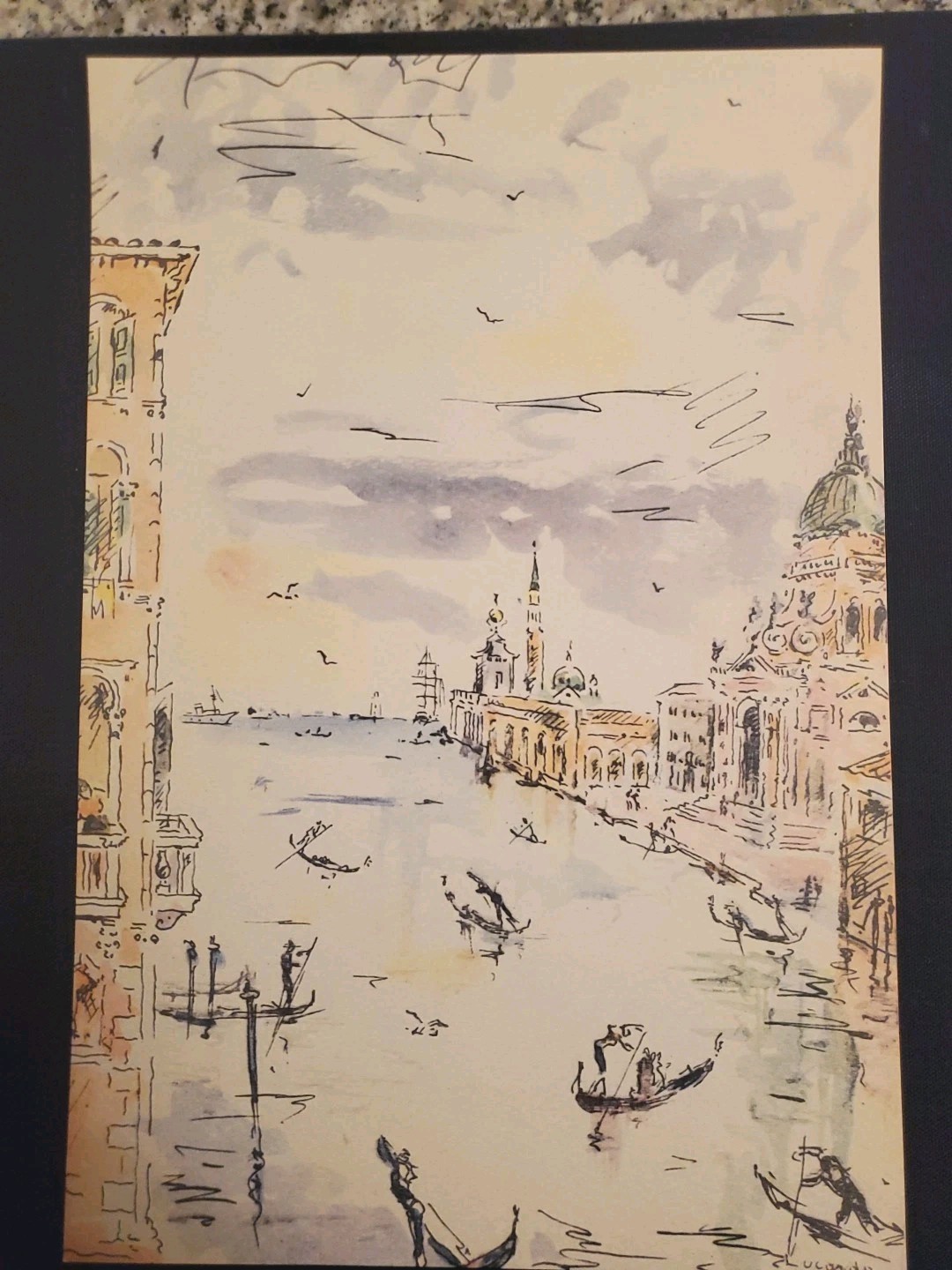 Venice watercolor print by Antonio Lucarda 11.5 x 8 inches circa 1950s